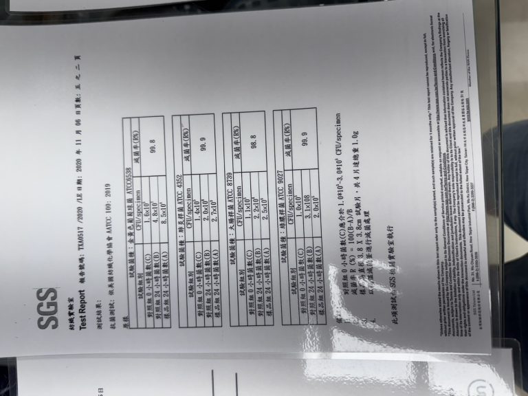SGS Taiwan檢驗報告新品抗菌率測試數據